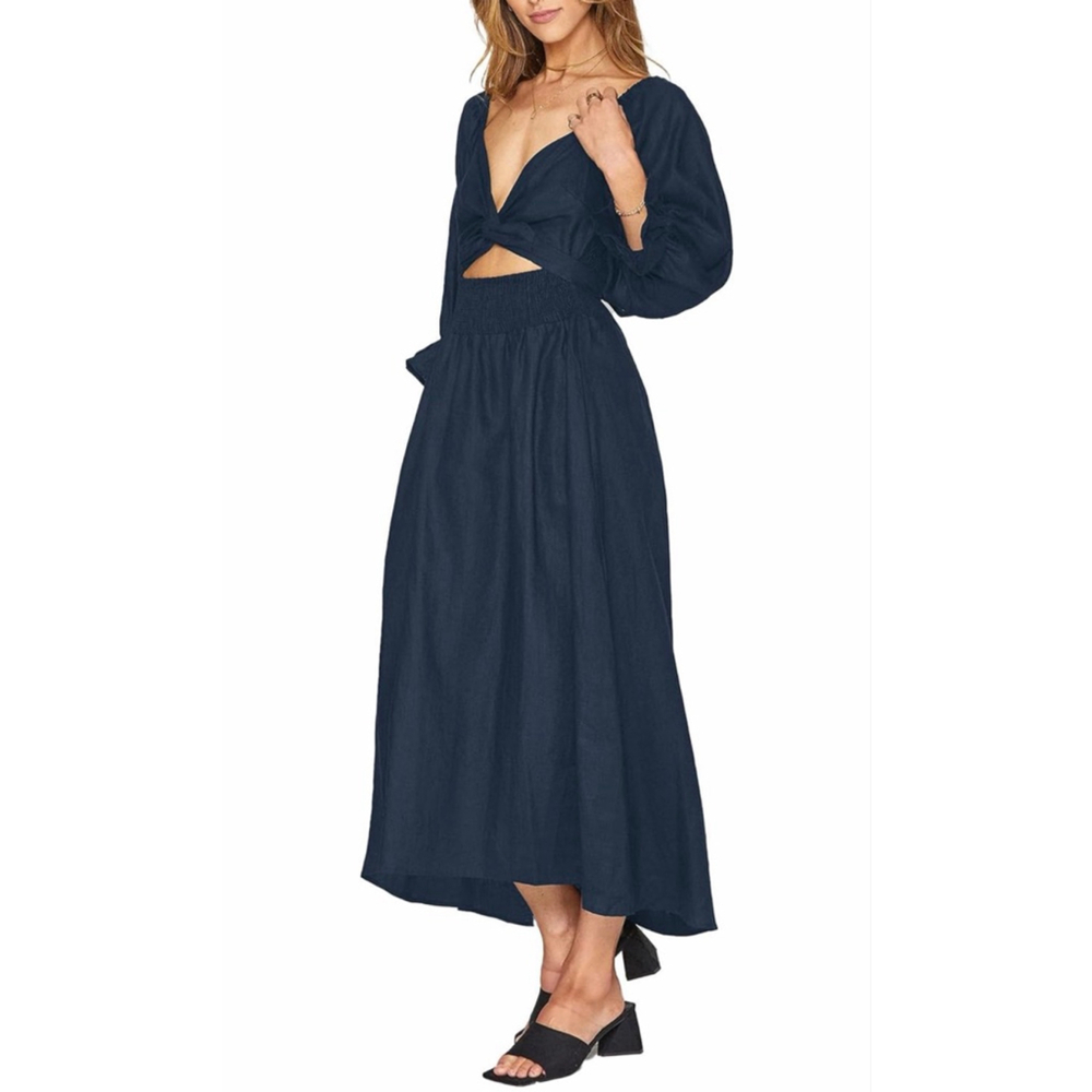NEW Navy Blue Wrap Cut Out Tie Back Midi Dress L